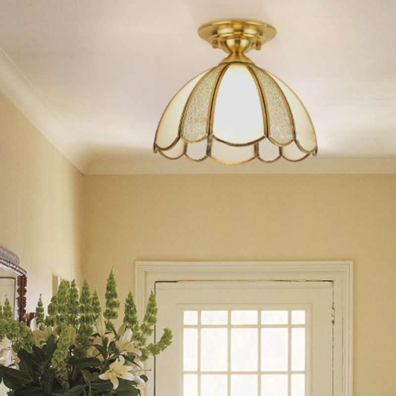 Plafonnier en laiton, luminaire traditionnel en verre, plafonnier encastré avec ombrage