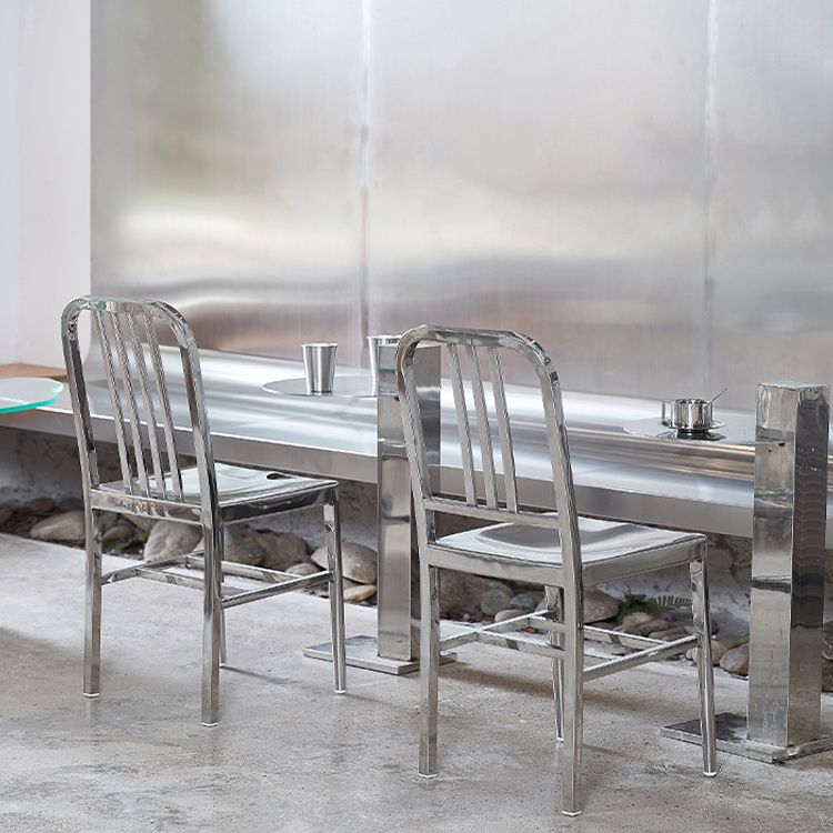 Industrial Metal Outdoor Bistro Chairs Open Back Dining Chairs in Silver