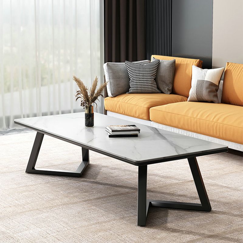 Rectangular 1 Single Coffee Table Stone Top Metal Cocktail Table
