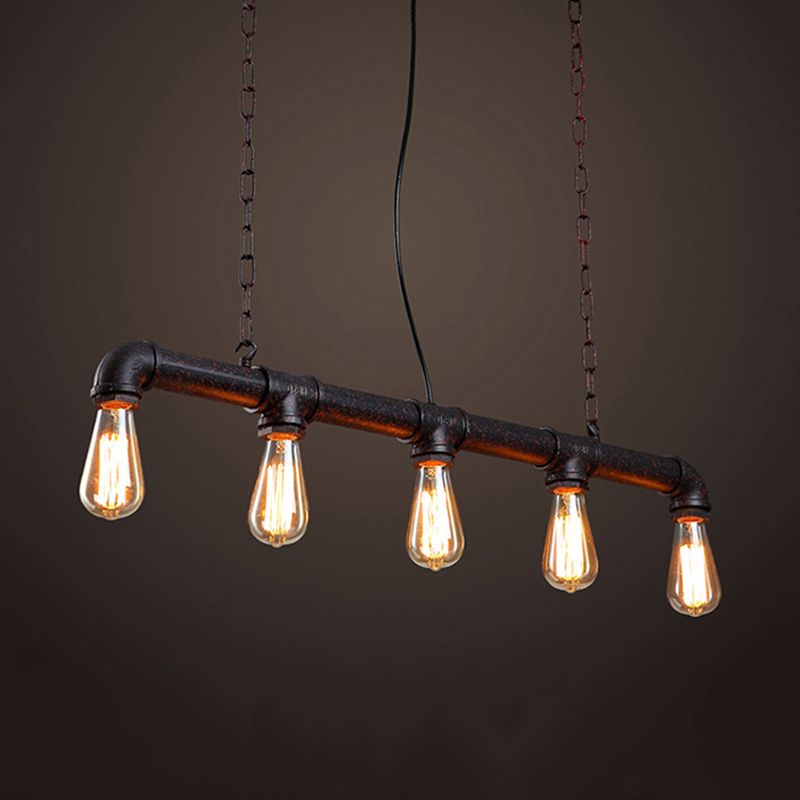Linear Shape Pendant Light Modern Style Metal 5 Lights Hanging Lamp in Black/Rust