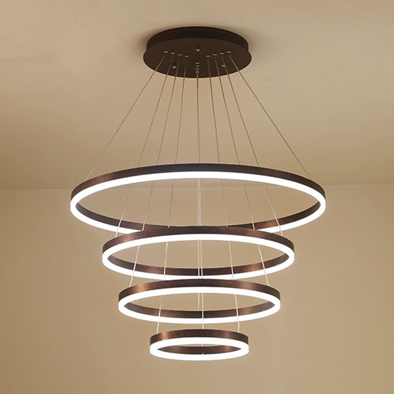 Wrought Iron Black LED Pendant Light in Modern Luxury Style Layered Circles Ceiling Light with Acrylic Shade