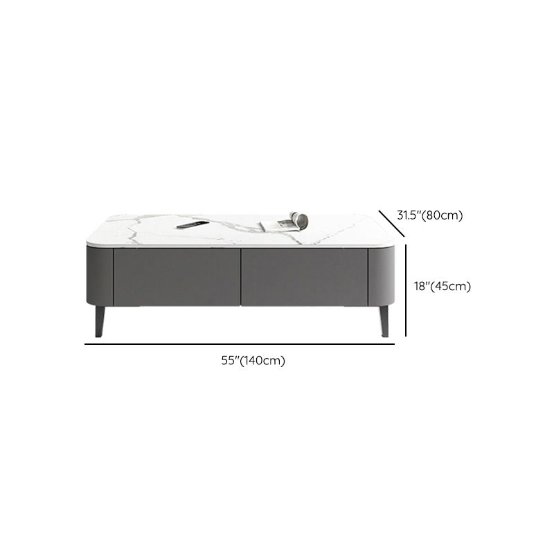 4 Legs Coffee Cocktail Table with Storage Drawers White Slate Top