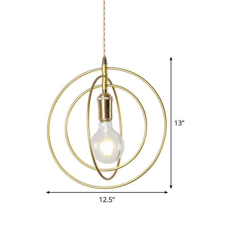 Minimalist 3-Ring Hanging Light Metal 1 Light Living Room Pendant Lamp Fixture in Gold