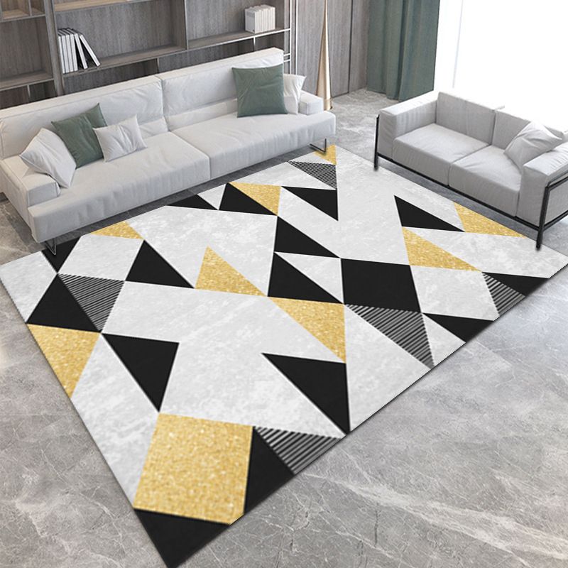 Modern Drawing Room Area Rug Geometric Pattern Polyester Area Carpet Anti-Slip Easy Care Rug