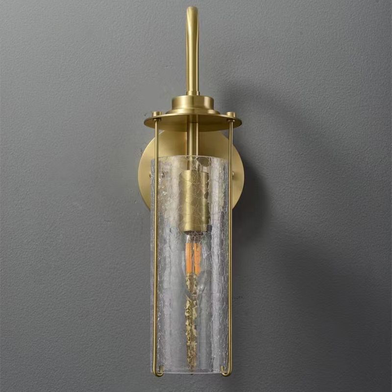 Modern Metal Wall Sconce Cylinder Shape Wall Light with Glass Shade for Bedroom
