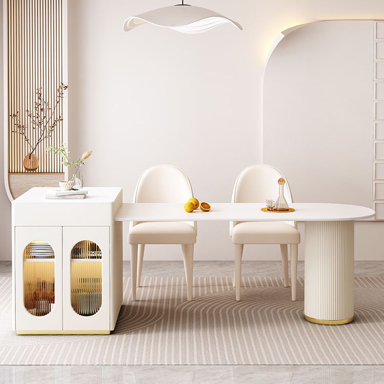 White Stone Top Dinette Table with Storage Modern Free Form Dining Table