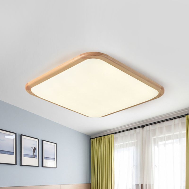 LED Parlor Ceiling Lamp Simple Beige Flush Mount Fixture with Square / Oblong Wood Shade in Warm / White Light, 14 "/18" /23 " W