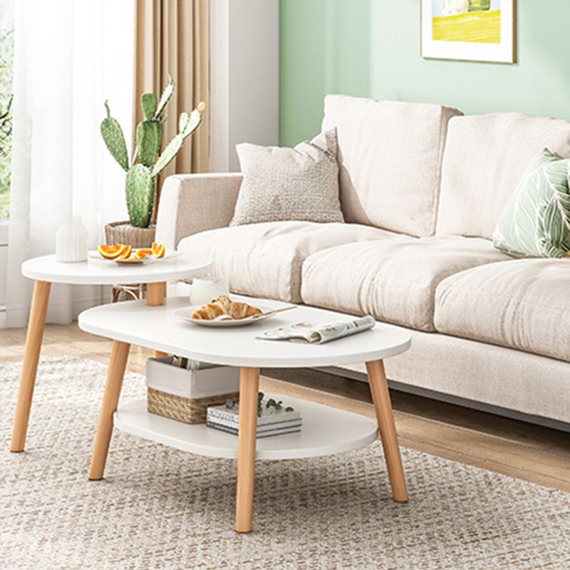 Wood Free-Form Coffee Table Modern 4 Legs Coffee Table with Storage