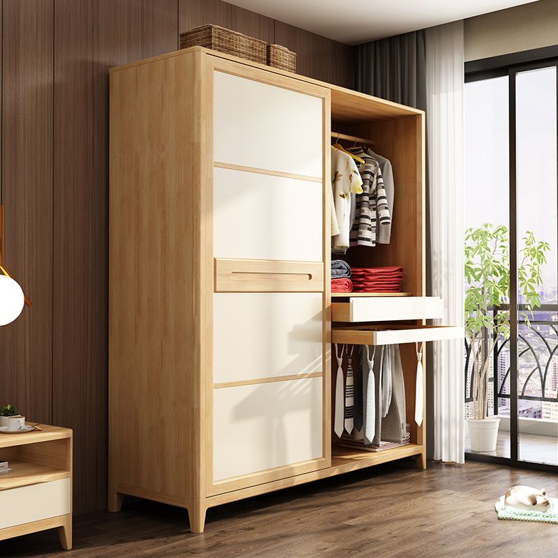 Modern Style Wardrobe Cabinet Wood Clothes Rail Wardrobe Armoire with Shelves