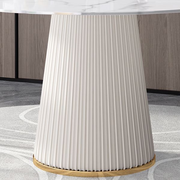 Sintered Stone White Table for Restaurant Luxury Round Dining Table with Pedestal Base