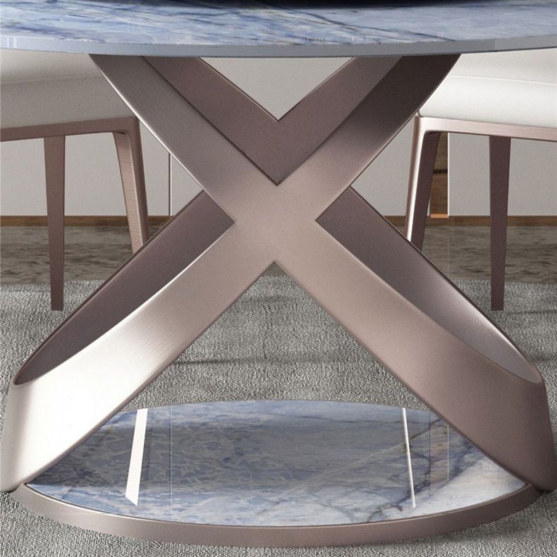 Round Sintered Stone Dining Table Modern Furniture with Pedestal Base in Matte Finish