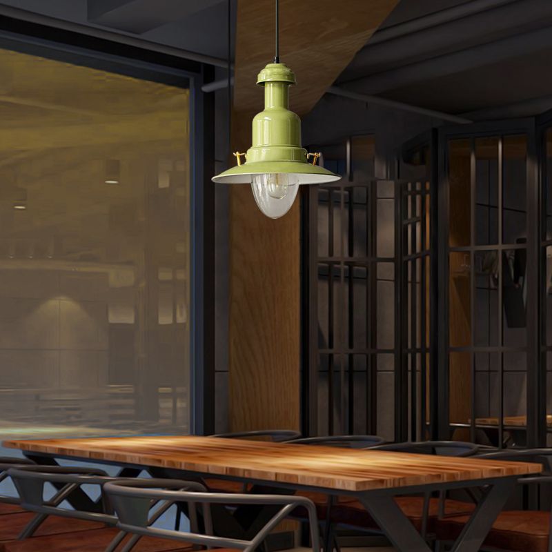 Industrial Stylish Saucer Ceiling Fixture 1 Light Metallic Pendant Lighting in Blue/Sky Blue/Yellow for Living Room