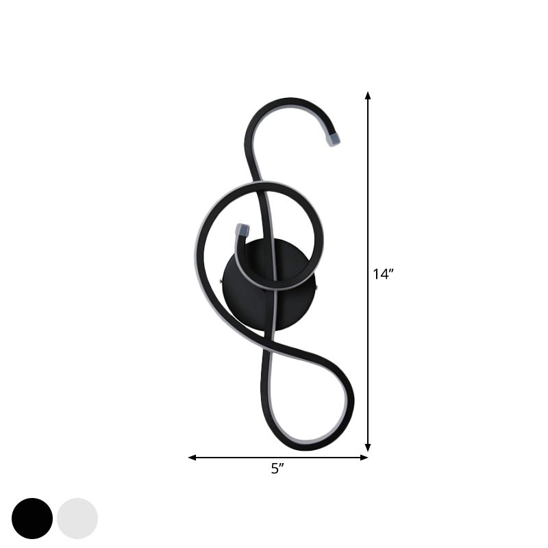 Metallic Hourglass/Music Note Sconce Minimalist Black/White LED Wall Mount Light Fixture in Warm/White Light for Office