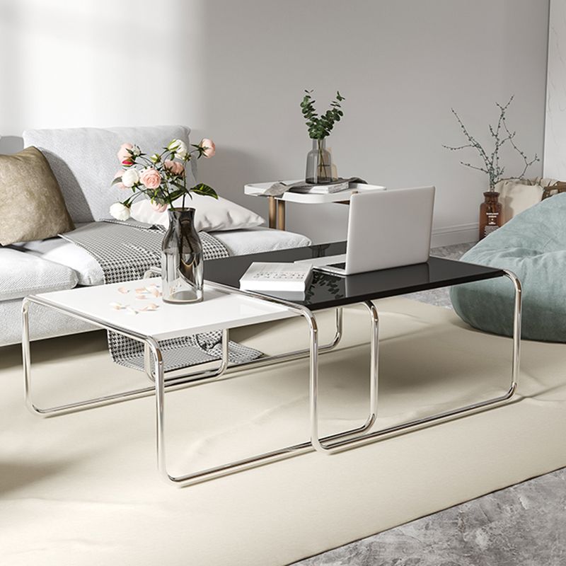 Square Steel Sled Coffee Table Modern 2 Nesting Cocktail Table
