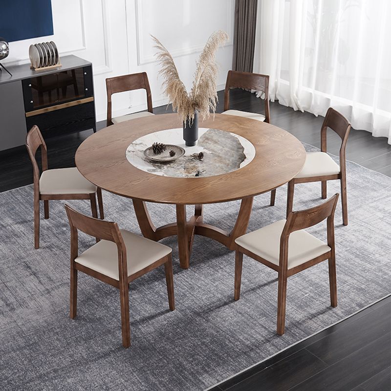 Modern Dining Set 1/4/5/7 Pcs Round Solid Wood Dining Table and Armless Chairs