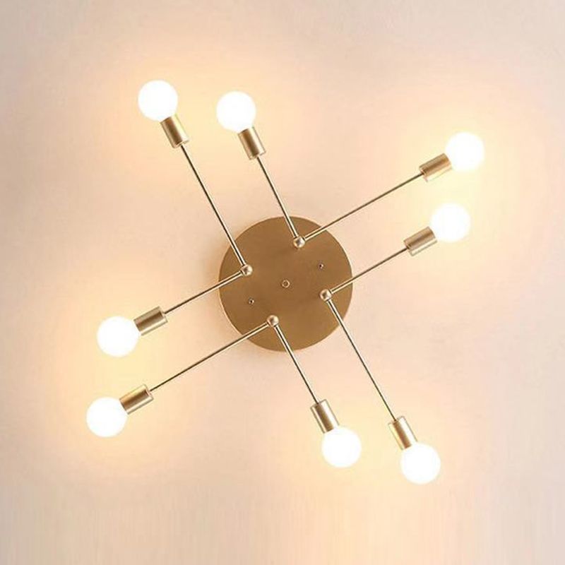 Metallic Semi Flush Light Fixtures Exposed Bulb Modern Bedroom Ceiling Flush Mount Lights
