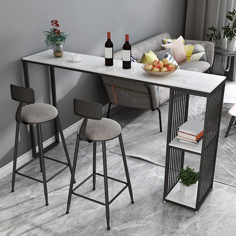 Industrial Style Rectangle Bar Table Faux Marble Double Pedestal Bar Dining Table