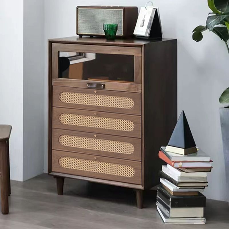 Industrial Wicker Rattan Accent Cabinet Solid Wood Storage Cabinet