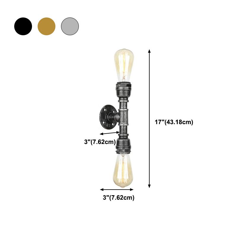 2 Head Metal Water Pipe Shade Wall Lighting Industrial Style Wall Mounted Light Fixture