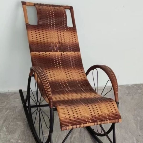 Contemporary Spindle Rattan Rocking Chair Wheel Handrail Design Metal Frame Rocker Chair