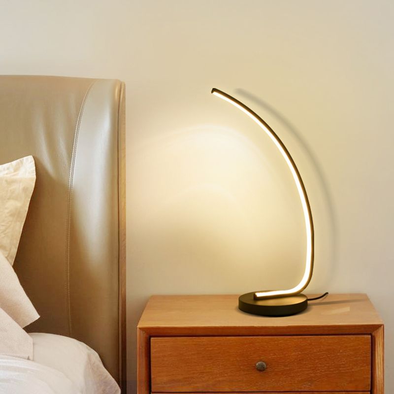 Bend Shape Metal Nightstand Lamp Minimalist Black LED Table Light in 3 Color Light
