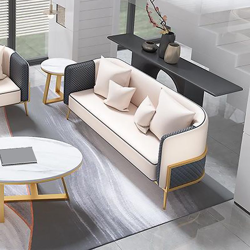 Modern Tuxedo Arm Sofa 29.53" H Faux Leather Seating with Gold Frame