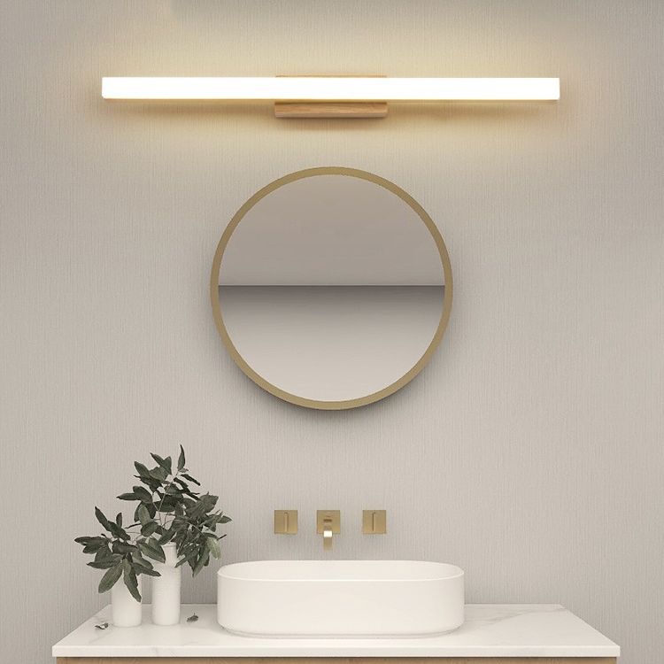 Linear Shape Wood Wall Sconce Modern Style 1 Light Mirror Wall Mounted Light in Brown