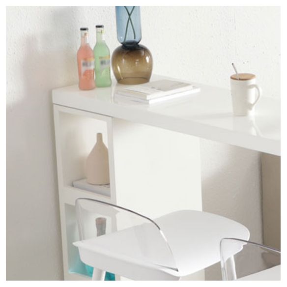 Contemporary Bar Dining Table Rectangle Wood Bar Table with Shelves in White