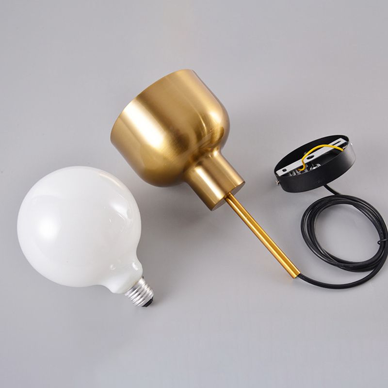 Minimalist Shaded Ceiling Pendant Light Metal Bedroom Hanging Light Fixture in Brass