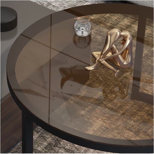 Modern 4 Legs Cocktail Table with 4 Drawers Glass & Wood 2 Nesting Coffee Table Set