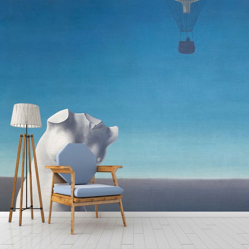 Large Nude Painting Wall Murals Surreal Cool Hot Air Balloon Trip Wall Decor in Blue-White