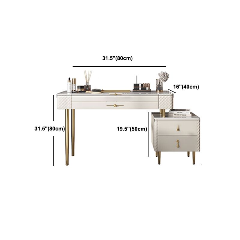 Slate Top Makeup Vanity Set with Drawer, Glam Wooden Dressing Table