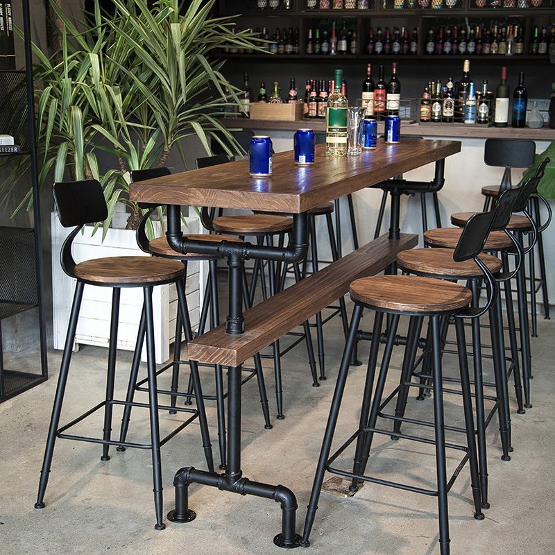 Solid Wood Bar Table Industrial Bar Dining Table with Black Base