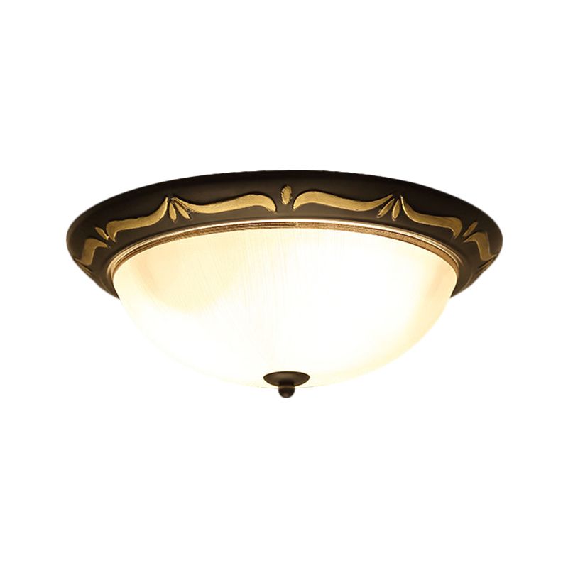 Dome-Like Bedroom Ceiling Fixture Classic Style Milk Glass 12.5"/15" Width LED Brown Flush Mount Lighting