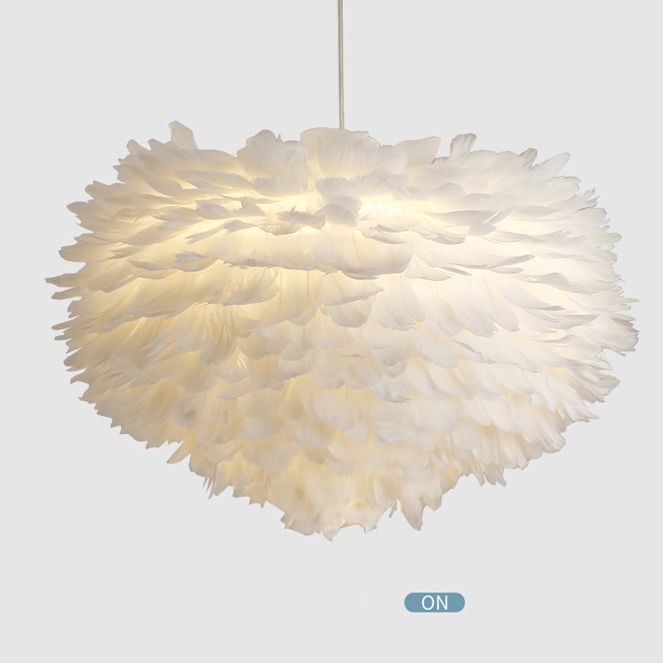 Art Deco Feather Pendant Light Fixtures Modern Creative Globe Hanging Ceiling Light for Bedroom