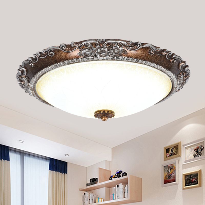 Red Brown Bowl Shaped Flush Mount Rustic Frosted Glass Living Room LED Ceiling Light Fixture