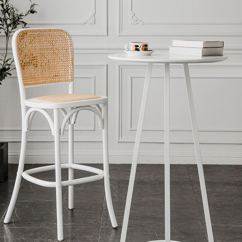 Contemporary Wood Top Round Bar Dining Table with Metal Base