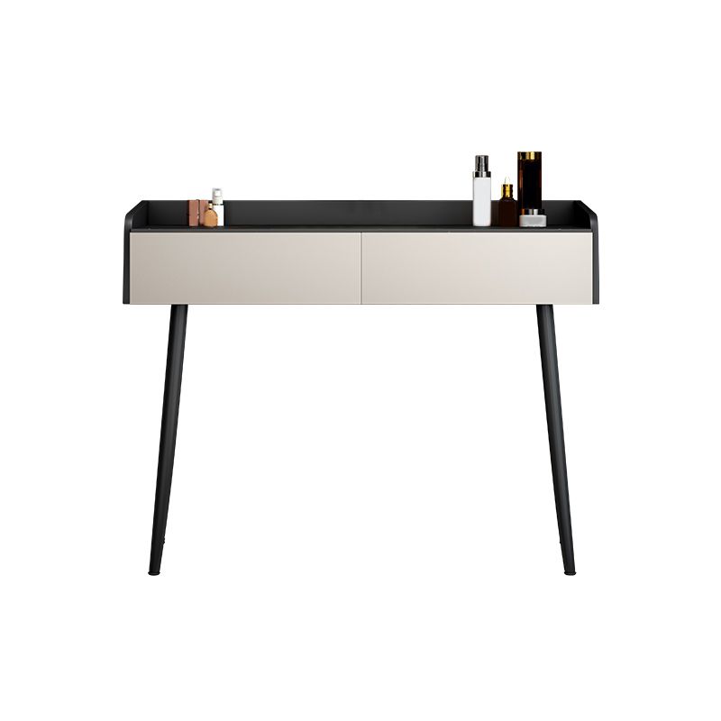 Black Stone Top Vanity Desk Contemporary 2 Drawers Dressing Table with Stool