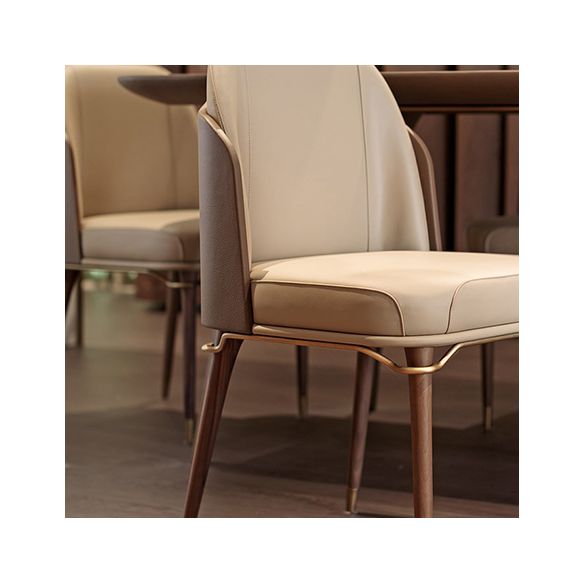 Glam Style Parsons Side Chair Leather Dining Chair with Wooden Legs