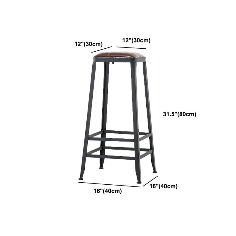 Industrial Armless Counter Stool Iron Milk Tea Shop Bar Stool with Cushion and Pedal
