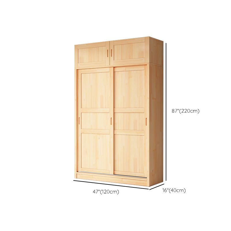 Natural Pine Solid Wood Wardrobe Freestanding Wardrobe with Sliding Doors