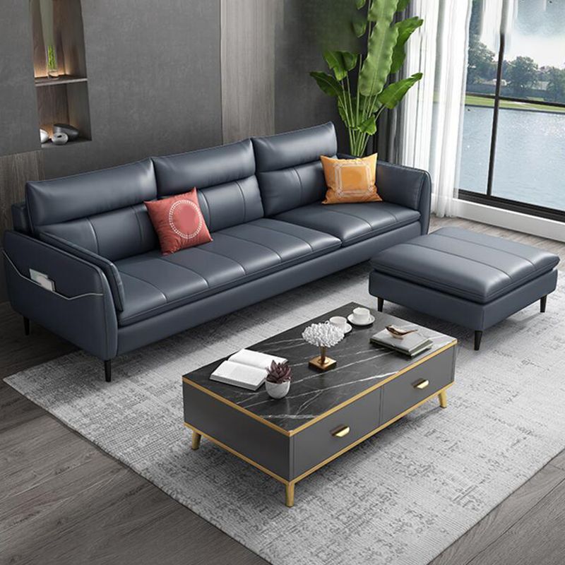Stain Resistant Glam Blue Sofa Sewn Pillow Back Pillow Top Arm Seating