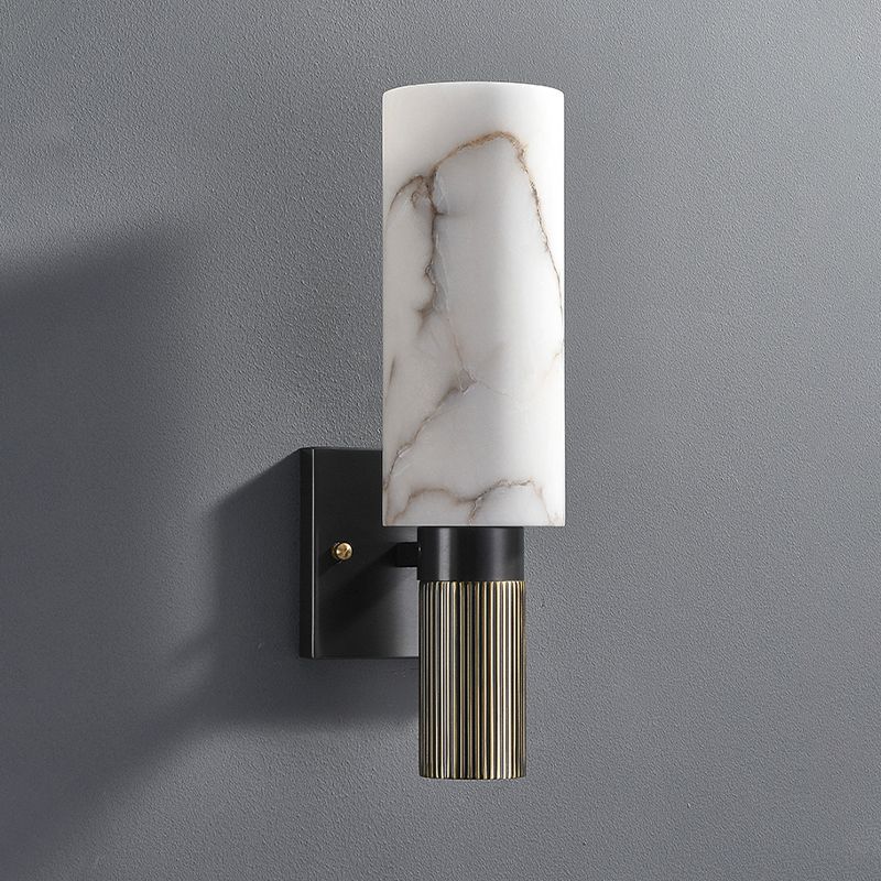 Single Modern Brass Wall Mounted Sconce Cylindrical Shaded Wall Light for Bedroom
