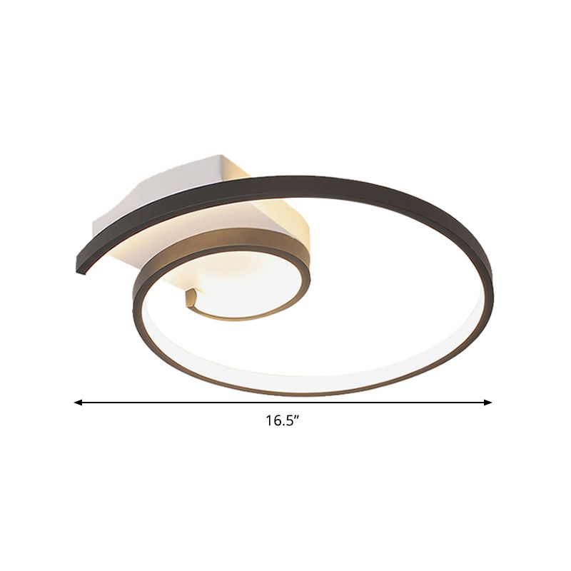 Super Thin Curled Metal Flush Mount Light Modern Style 16.5"/20.5" W LED Black/White Ceiling Lamp in Warm/White Light