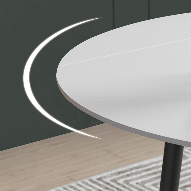 Modern Sintered Stone Dining Table White Round Table with Black Frame for Home