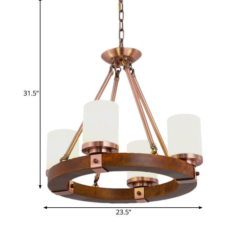 Classic Cylinder Chandelier Light 6/8/10 Heads Marble Ceiling Pendant in Brown with Wood Circular Design