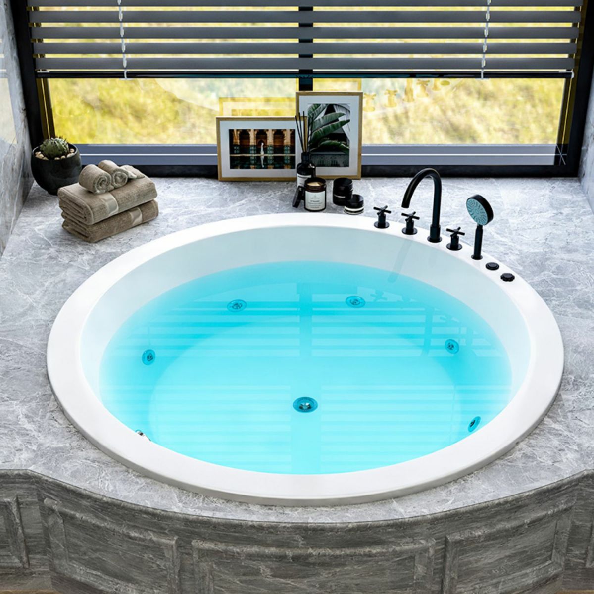 Modern Round Drop-in Bathtub Acrylic Soaking/Air Bathtub in White