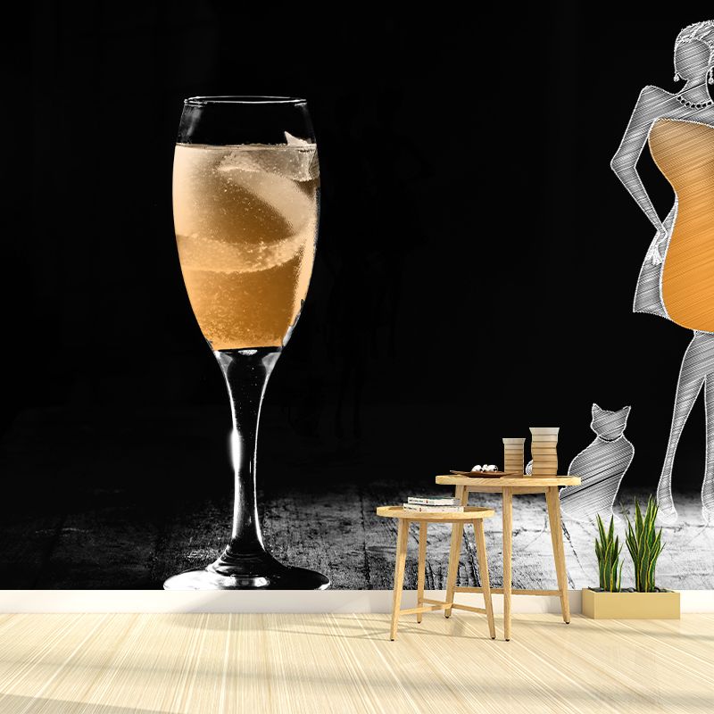 Wine Illustration Mural Decal Moisture Resistant Contemporary Wine Bar Wall Covering