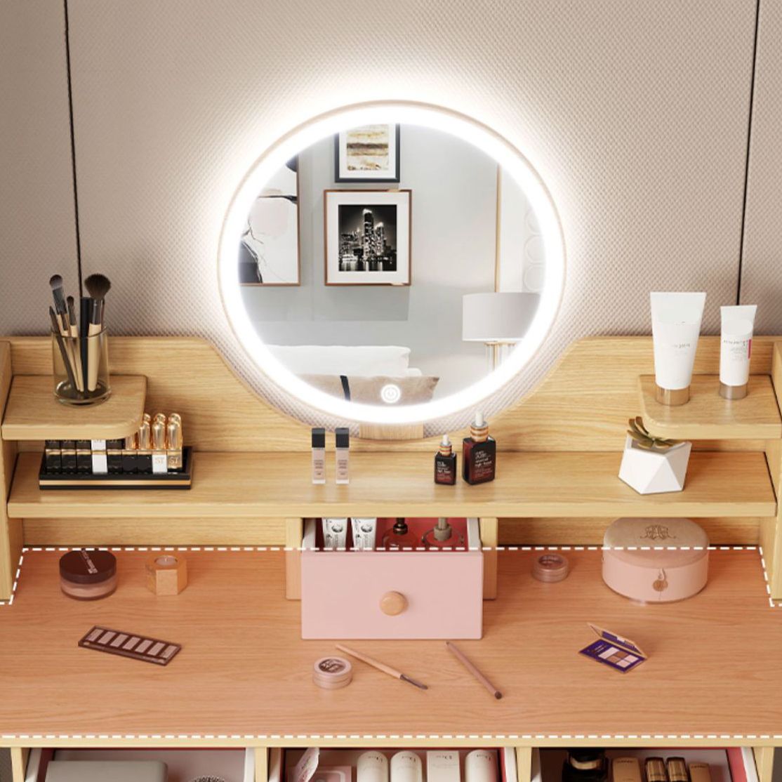 Modern Makeup Vanity Desk with Mirror and Storage Shelves 47.25" for Bedroom