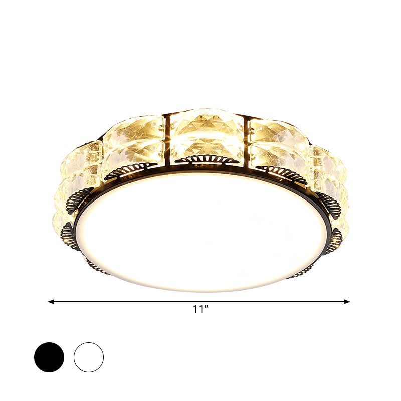 Square/Round Flush Lamp Minimalism Crystal LED Doorway Ceiling Mount Light Fixture in Black/White